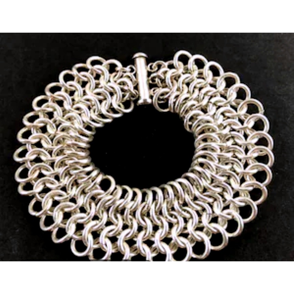 Heavy Fine 935‎ Silver Mesh Bracelet 25g Chainmail Link Wide Statement Jewelry
